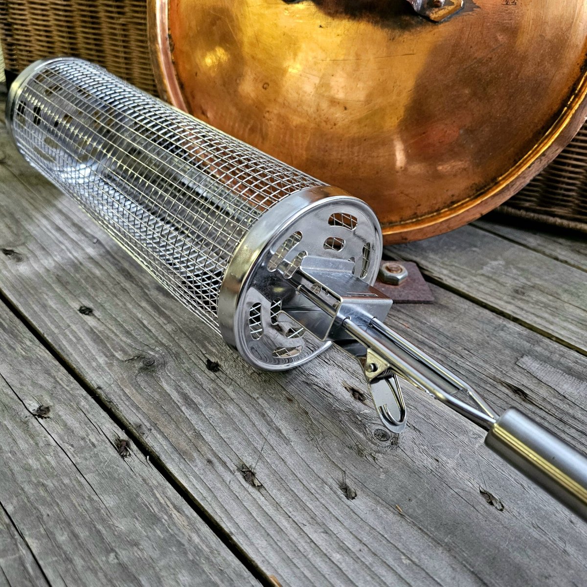 Grillkorg Cylinder – avtagbart handtag – grilltub att rulla runt på gallret - Bild 2