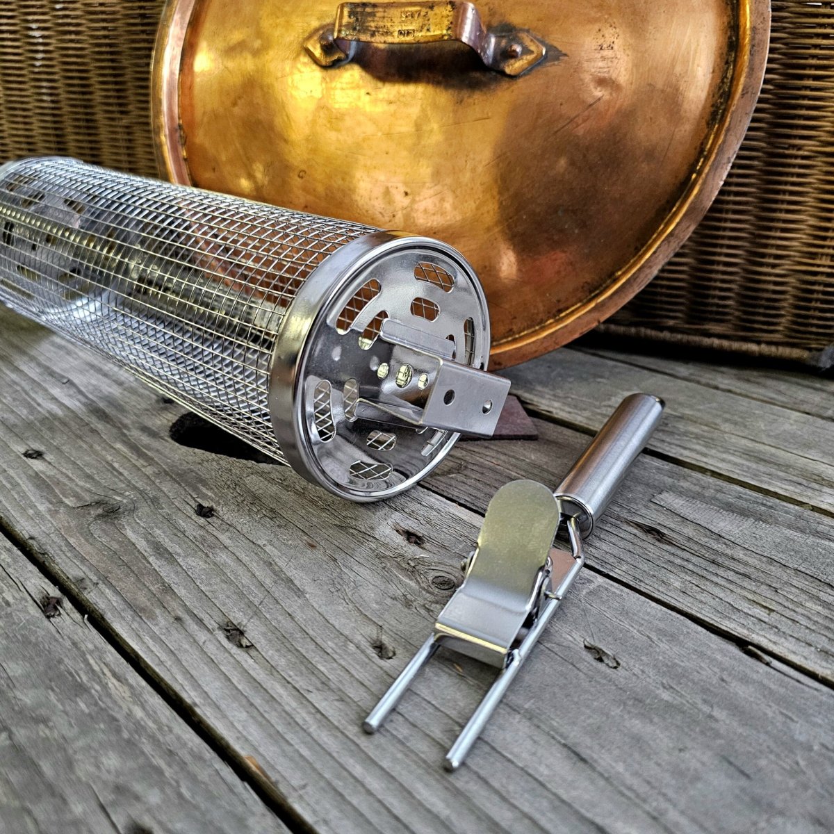 Grillkorg Cylinder – avtagbart handtag – grilltub att rulla runt på gallret - Bild 3
