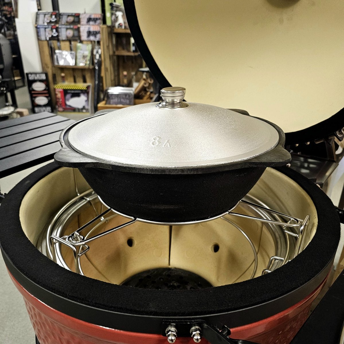 Kazan gryta 8 liter – djup Gjutjärnsgryta för Kamado, grill eller direkt på marken