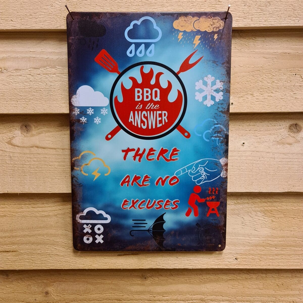 Plåtskylt BBQ is the Answer – retro tin sign med det allsmäktiga svaret oavsett väder och vind